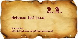 Mehsam Melitta névjegykártya